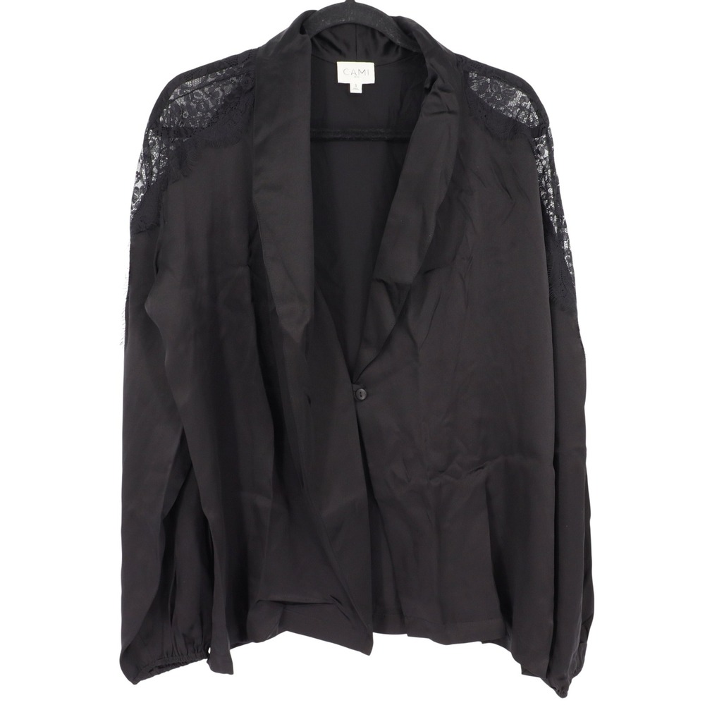 CAMI NYC Women's 100% Silk Lace Trim Shawl Collar Blazer Size S Black Blouse